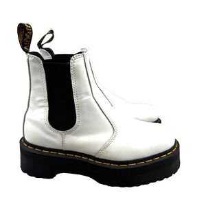 Dr. Martens 2976 Quad Platform Chelsea Boots Women's 7 White Smooth Leather‎